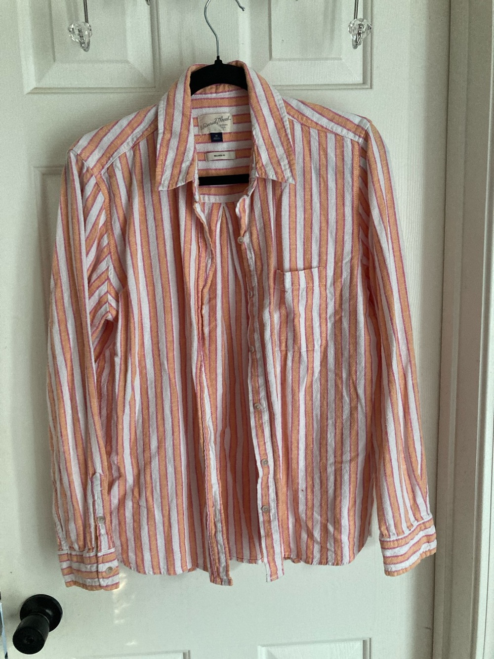 Universal Thread Orange & White Striped Lightweight Button-Down Shirt